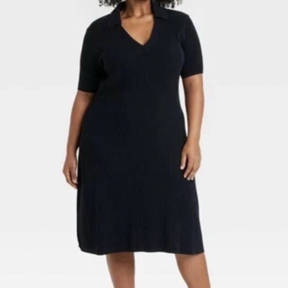 Plus size Ava & Viv short sleeve V neck sweater ribbed dress Size 1X . New